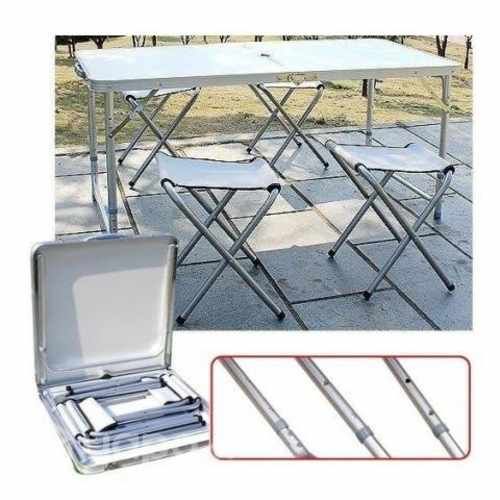 Mesa Camping Plegable Simple 120x60cm + 4 Sillas