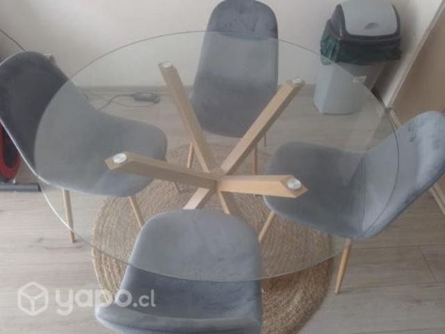 Mesa comedor equiz 120cm + set 4 sillas gris