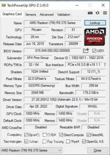 Tarjeta Gráfica XFX R9 370 2G