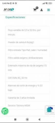 Máquina concentradora de oxígeno