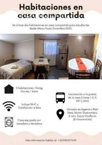 Se arrienda pieza equipada a estudiantes