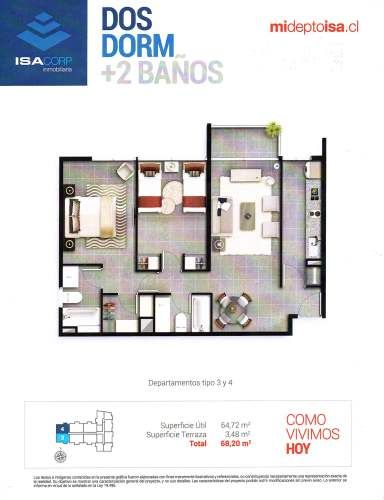 Dpto. 2 Dorm / 2 Baños / 1 Est / 1 Bod. San Isidro
