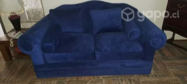 Sofá 2 cuerpos felpa azul