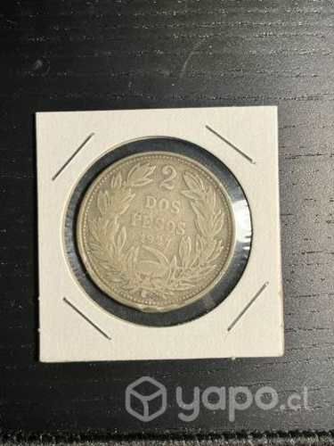 Moneda 2 pesos 1927 Plata