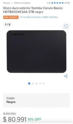 Disco duro externo toshiba 2tb detalle en carcasa