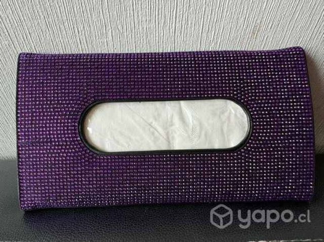 Porta pañuelos para autos con brillos morados