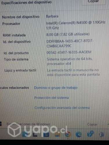 Notebook Hp 240 G9 Intel Celeron 8gb ram.