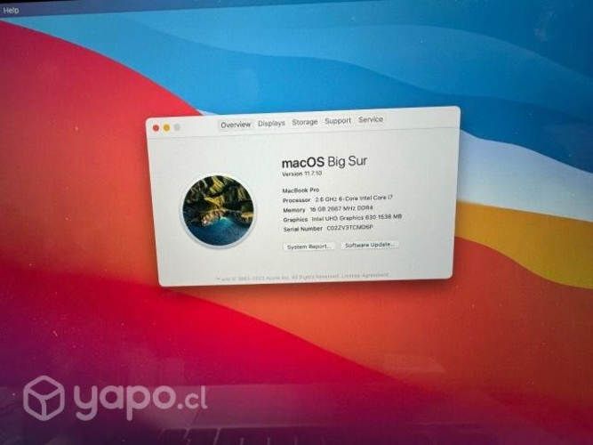 Macbook pro 16 / i7 / 2.6 / 16gb / 512 ssd 2019