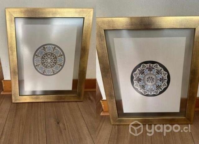 2 cuadros mandala Técnica Acuarela Marco dorado