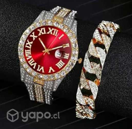 Relog y pulcera estilo HipHop endiamantado