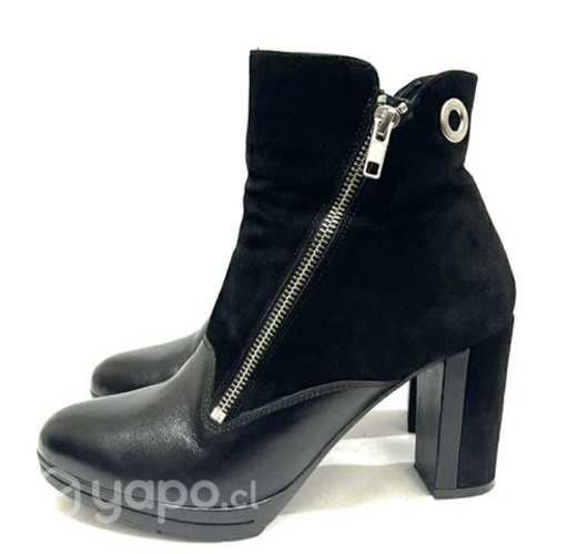 Botín Tacón 100% Cuero Marca Exs N*39 Negro