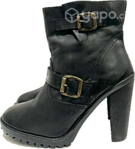 Botin Tacón 100% Cuero Marca Mor N°40 Color Negro