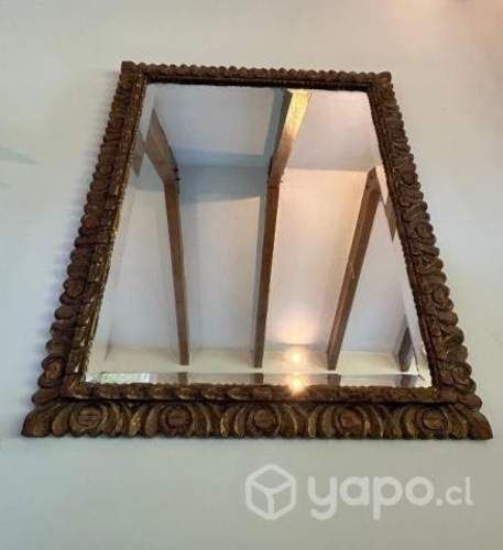 Lindo espejo biselado marco patina dorado