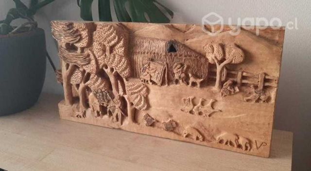 Cuadro madera relieve roble tallado a mano