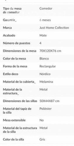 Comedor mesa blanca + 4 sillas
