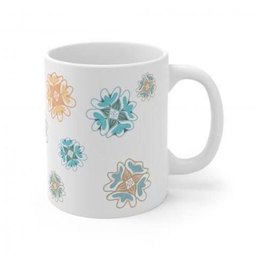 Tazon con diseño de flores celeste amarillo