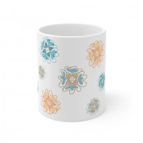 Tazon con diseño de flores celeste amarillo