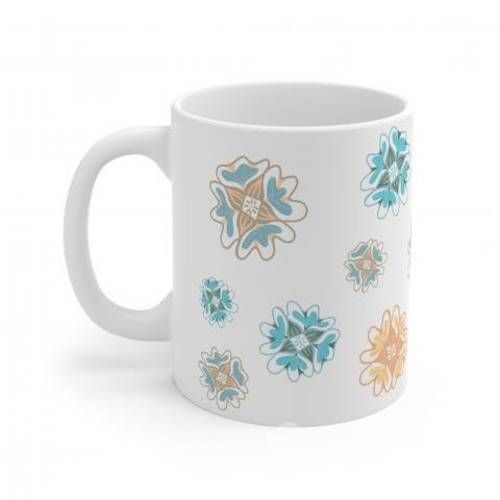 Tazon con diseño de flores celeste amarillo
