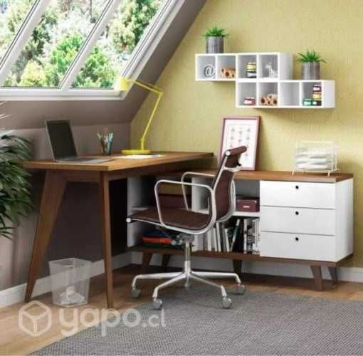 Escritorio en L intercambiable + Silla Cuero