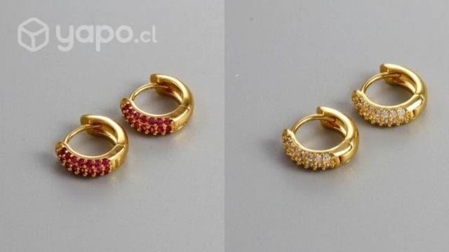Aros Argollitas Bañadas en Oro 18k y Circonias