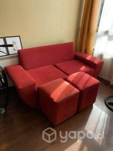 Sillón 2 cuerpos +2 pouf rojo