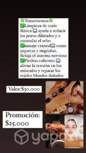 Limpieza de cutis, masaje craneal,piedras caliente