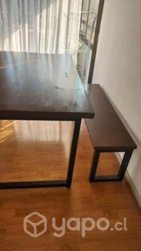 Venta Mesa de madera/acero + 2 banquetas