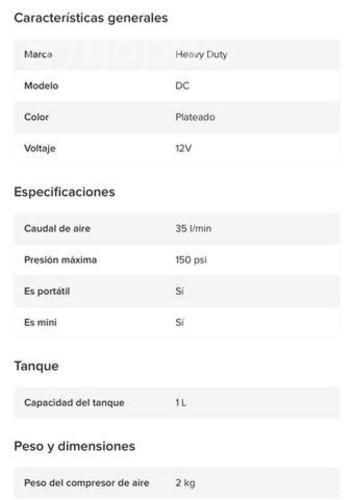 Compresor de aire vehículo 12v Auto/Moto