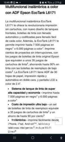 Impresora Epson Multifuncional inalámbrica EcoTank