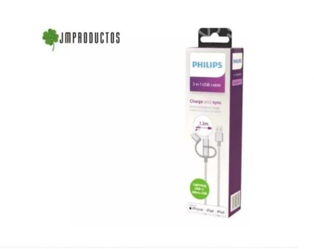 Cable 3 En 1 Para iPhone / Type C / Micro Usb Silv