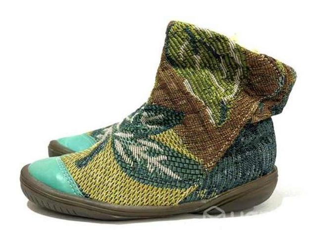 Botín Artesanal Tela Punta De Cuero N*32