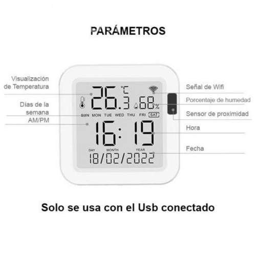 Reloj Sensor Int. Temperatura Humedad Wifi Tuya Al