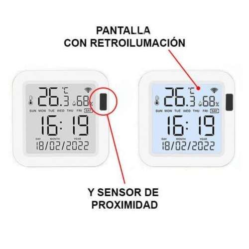 Reloj Sensor Int. Temperatura Humedad Wifi Tuya Al