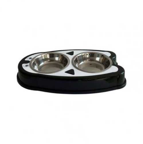 Plato doble para mascotas agua y comida pingüino 0