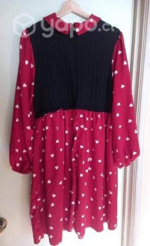 Vestido Casual Rojo/Negro con Corazones Blancos