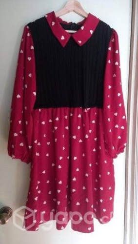 Vestido Casual Rojo/Negro con Corazones Blancos