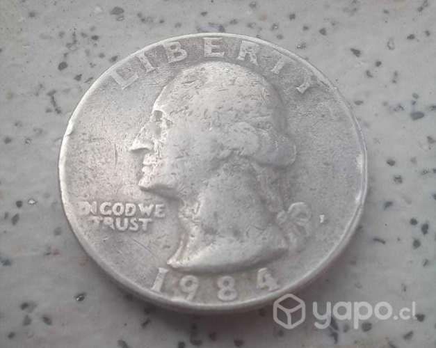 Moneda cuarto de dolar 1984 error de impresión