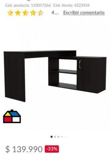 Escritorio en L 77x156x117 cm negro 1 año de uso