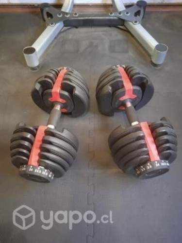 Mancuernas ajustables + rack