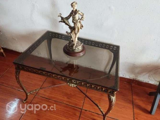 Mesa y espejos de bronce antiguos estilo Luis XV