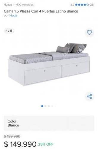 Cama 1.5 con cajoneras