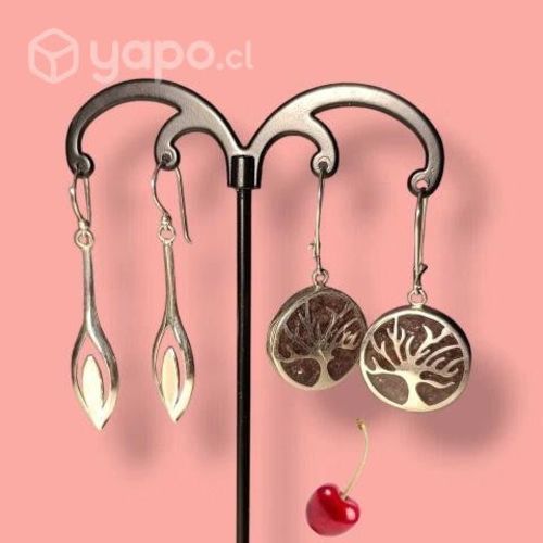 Aros Colgantes Plata 925 y Piedras Naturales