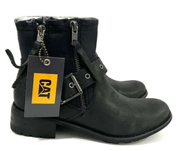 Botín Cuero Y Tela Marca Cat N*35 Negro