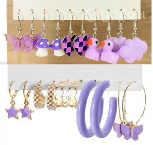 10 pares de aros en color violeta lila kawai