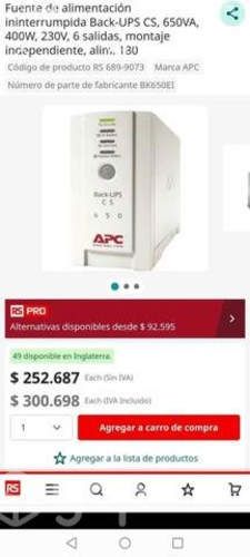 UPS marca APC modelo BACK-UPS CS 650VA