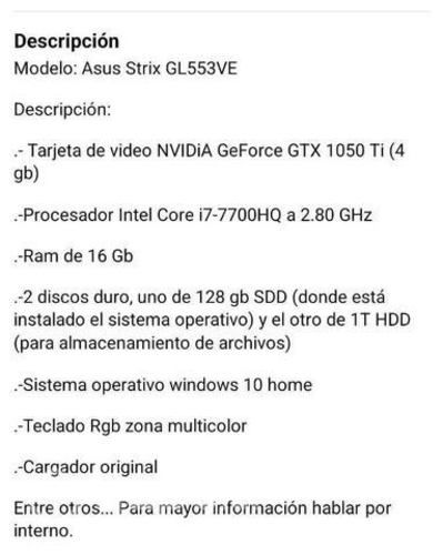 Notebook Asus strix gl553ve