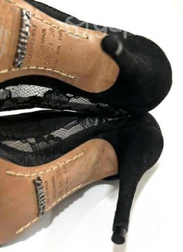 Zapato Taco Aguja Tela y Cuero Marca Schutz N*34