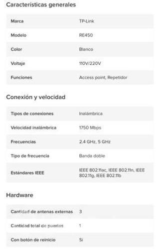 Access point TP-Link RE450 blanco 110V/220V