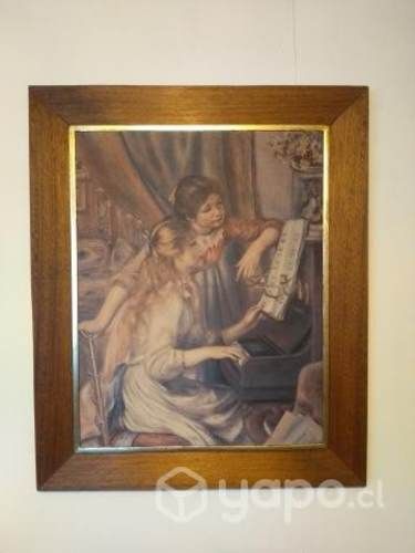 Antiguo cuadro dos niñas al piano