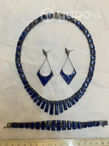 Joya conjunto collar pulsera aros Plata Lapizlazul